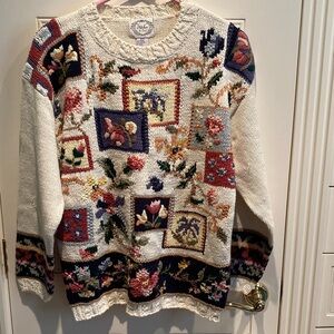 Stitches in Time Floral Patchwork Knit Sweater